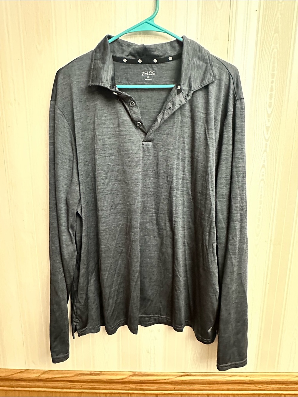 ZELOS Men's Long-Sleeve Polo - Charcoal